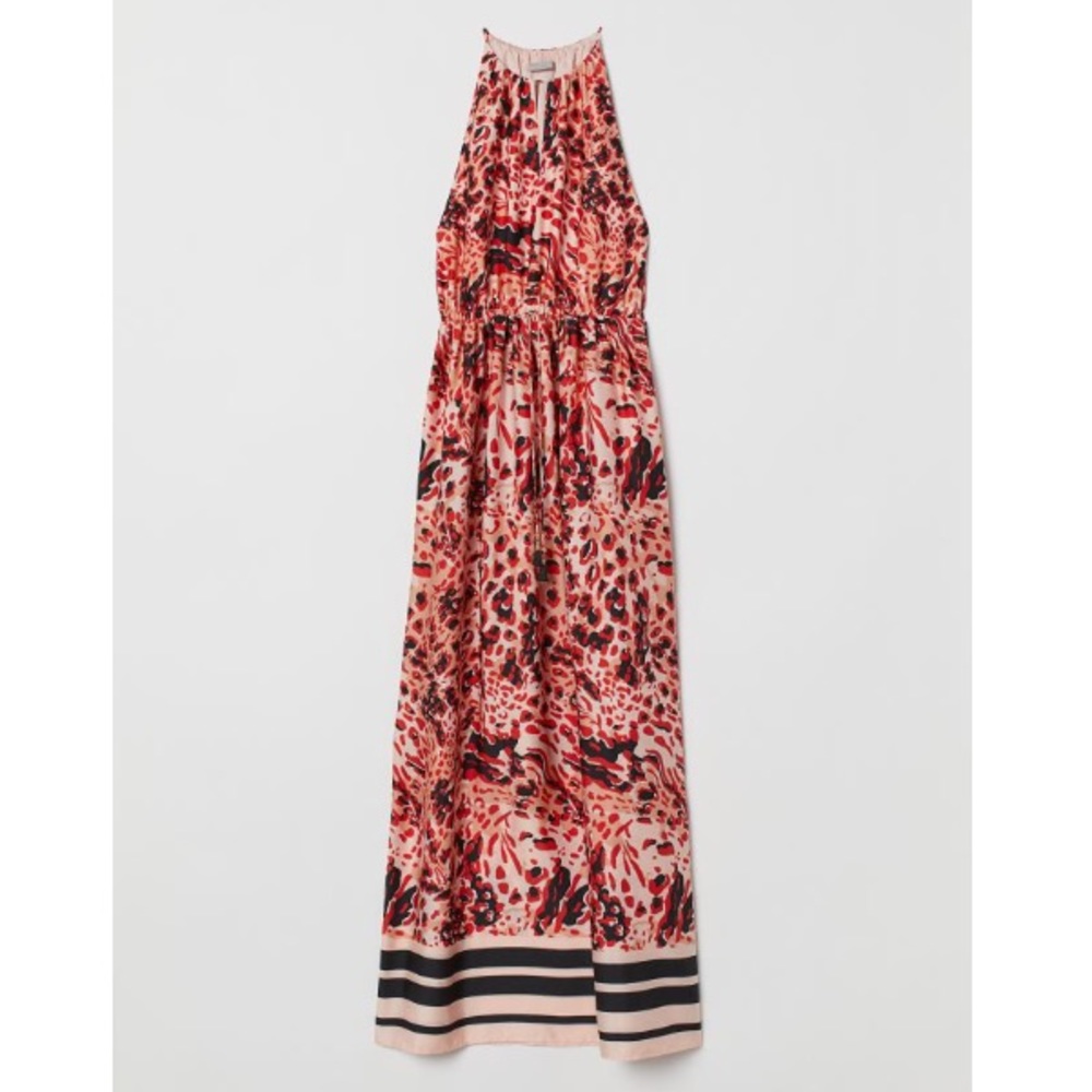 H&M Soft Satin Maxi Dress - Peach Cream Red Black